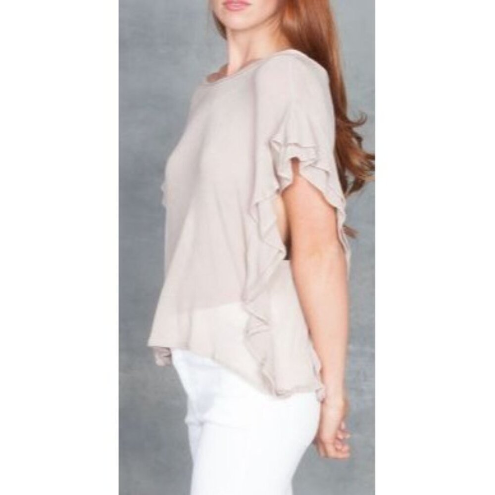 IRO Dalia Ruffle Pink Sand Size XS Oversized Semi Sheer $294 Blouse - Picture 14 of 15